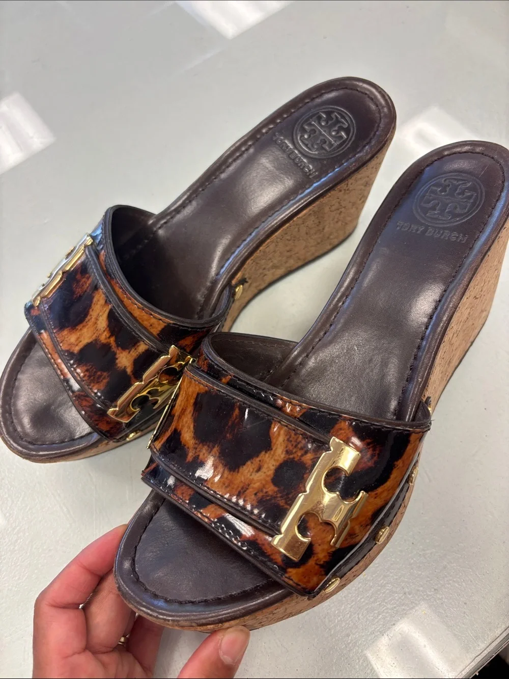 Tory Burch Leopard Pamela Cork Wedge Slide - Picture 2 of 8